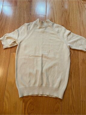 Ann Taylor Cream Short-Sleeve Turtleneck Sweater
